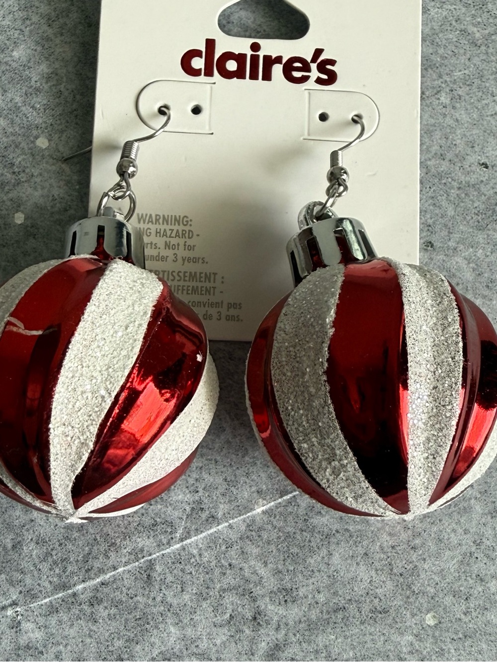 Claire's Red and Silver Sparkle Ornament Drop Earrings